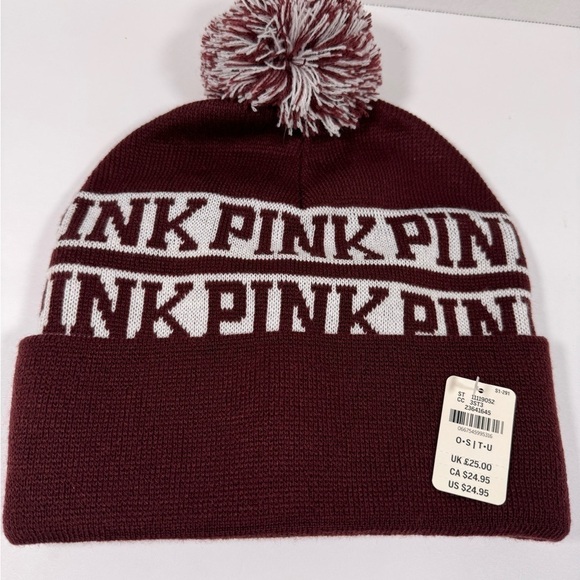 VICTORIAS SECRET PINK NATION KNIT WINTER HOLIDAY BEANIE‎ HAT CHRISTMAS NWT - Picture 1 of 2